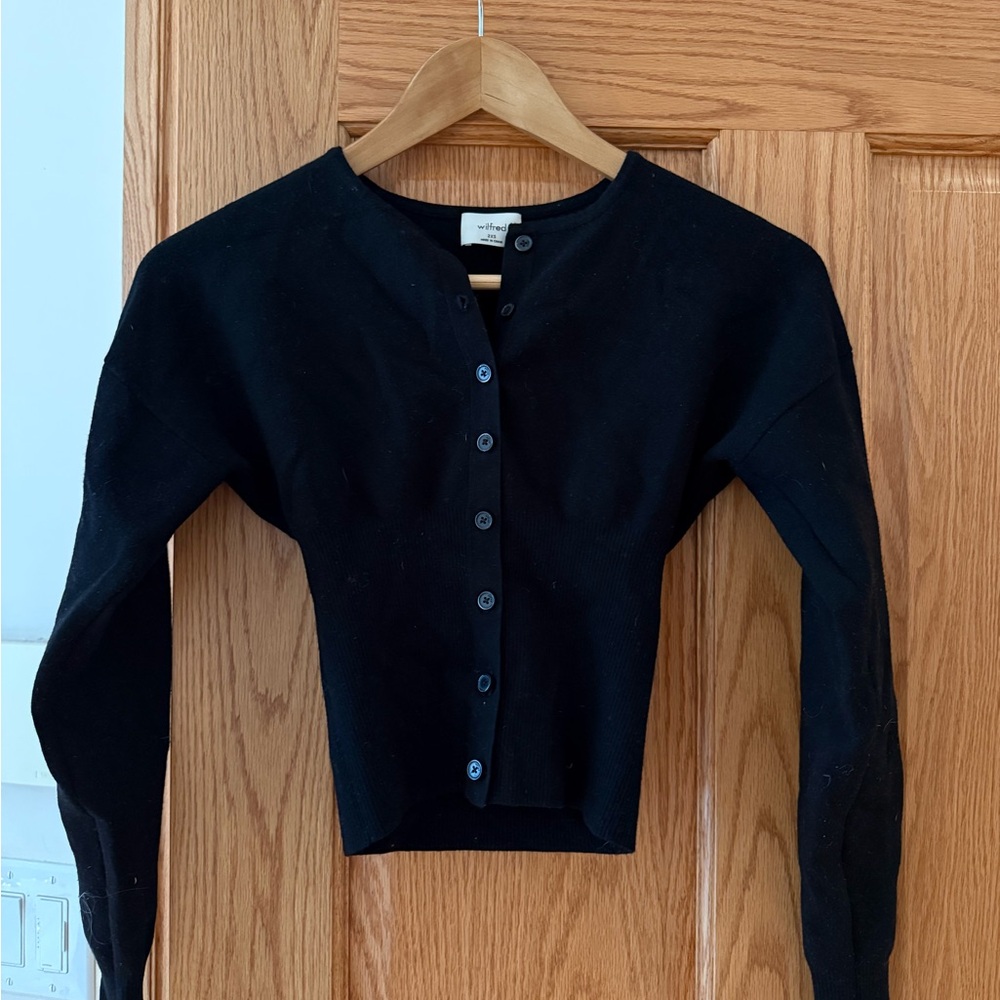 Wilfred Black Ribbed Button-Up Cropped Cardigan